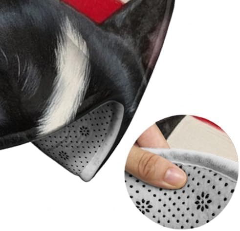 Room Sofa Yoga Soft Round Carpet, Home Decor Non Slip Kitchen Office Circle Rug, Machine Washable Modern Round Area Rug American US Flag Boston Terrier, 24inch