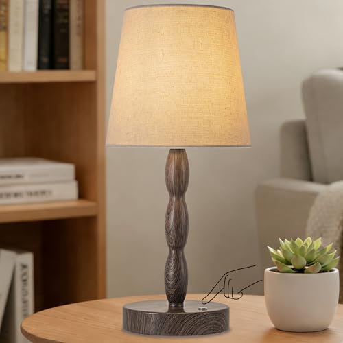 CASTLELIFE Rechargeable Cordless Table Lamp, 5000mAh Battery Powered Touch Desk Lamp, 3-Level & Stepless Dimmable Night Light, Portable Bedside Lamp for Bedroom, Outdoor, Bulb Included, Walnut Grain