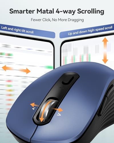TECKNET Rechargeable Wireless Bluetooth Mouse with 4-Way Wheel, 3-Device