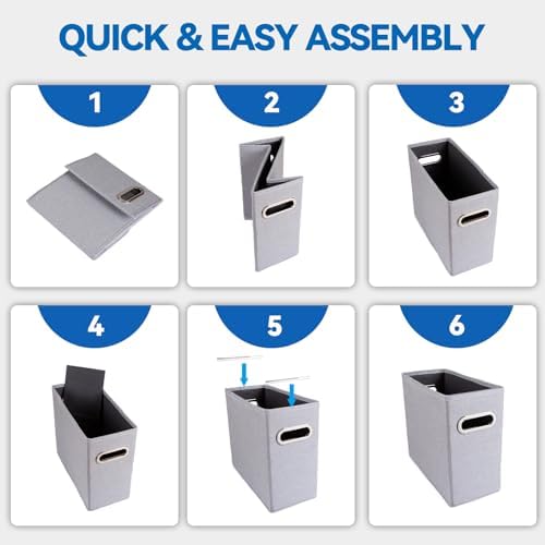 8 Packs Letter Size File Organizer, File Folders Organizer, Fabric Storage Box, Collapsible Paper Organizer with Metal Handle, Smooth PVC Rails, Only Box (Black)