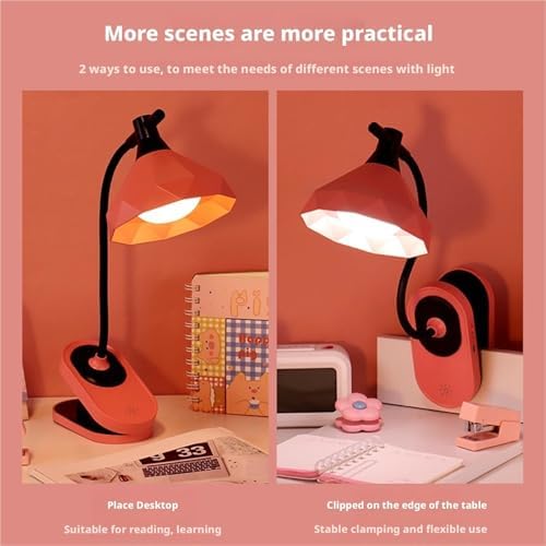 Eye Protection Rechargeable Clamp Desk Lamp 3-Level Dimmable LED Touch Control Desk Lamp(Pink)