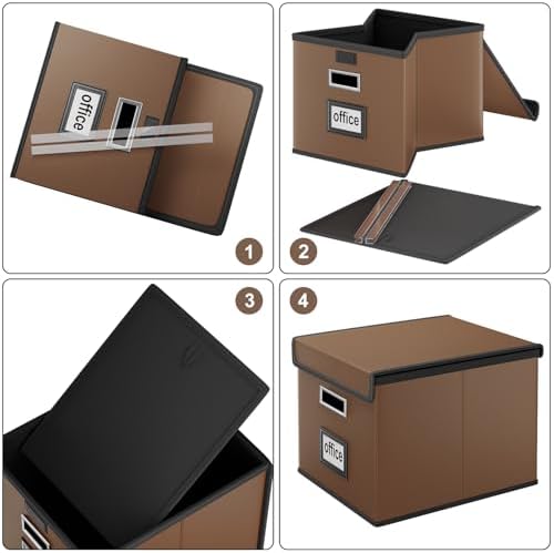 File Organizer Box with Lids, Collapsible File Folder Organizer