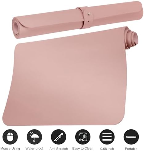 Boutilon Leather Desk Pad Protector,Non-Slip Mouse Pad,Laptop Desk Pad,Office Mouse Mat,Waterproof Leather Desk Blotter,Desk Writing Pad for Office and Home (L-Pink,35"x 17")