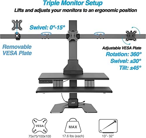 AVLT Electric Standing Desk Converter for Triple 32" Monitors Motorized