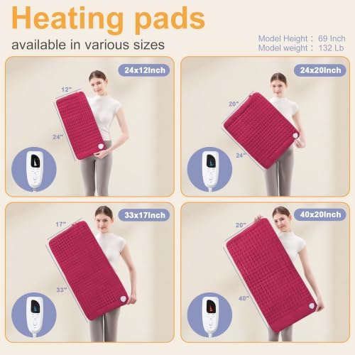 Heating Pad,Electric Heating Pads,Heating Pad for Back,Burgundy,24x12 Inch