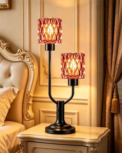Mid Century Modern Table Lamp Dimmable Red Glass Vintage Lamp Gift