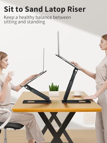 tounee Laptop Stand for Desk Adjustable Height, Telescopic Computer Stand with Pull Out Design Ergonomic Laptop Riser Fits All Laptops 10-17"-Black