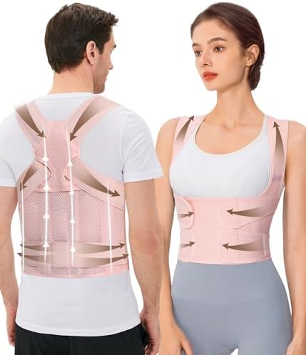 URSEXYLY Back Brace Posture Corrector for Women and Men, Breathable Shoulder Brace, Upper and Lower Back Pain Relief, Adjustable Full Back Support(Medium,Pink)