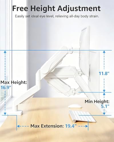 MOUNTUP Single Monitor Desk Mount Holds Screen up to 32 inch, Height Adjustable Monitor Arm, Full Motion Computer Monitors Stand with Clamp/Grommet Base, VESA Mounts Fit 4.4-19.8lbs Computer, White