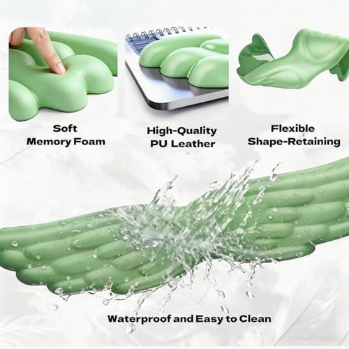 Angel Wing Wrist Rest Ergonomic Memory Foam Wrist Rest for Computer Keyboard Mouse Set with Cup Mat, Cute Gaming Keyboard Cushion Hand Support PU Leather Surface Anti-Slip Waterproof (Green)