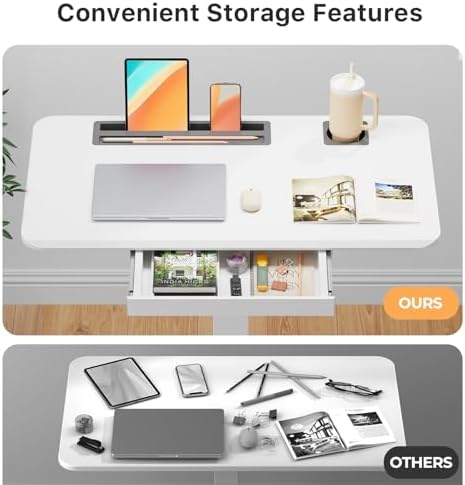 Mobile Standing Desk with Drawer, 35"×20" Small Desk, White