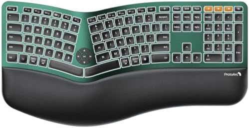 ProtoArc EK01 Plus Backlit Bluetooth Ergonomic Keyboard, Full Size, Green
