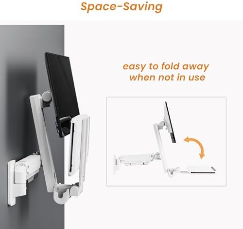 MED2H Heavy Duty Medical Wall Mount Workstation with Folding Keyboard Tray and Sliding Mouse Pad | Height Adjustment Space Save Folding Design for 17"-49" Screen Up to 44 lbs | Oral Scanner Holder