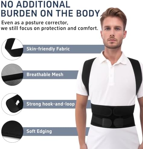 Back Posture Corrector for Women and Men Full Back Support Brace Straightener with Adjustable Scoliosis Posture Corrector Belt with Breathable Back Shoulder for Hunchback Lower Back Pain Relief (Black, Small)
