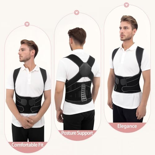 Posture Corrector for Women and Men Back Brace Lower Comfortable Back Support Straightener Pain Relief Slouching Kyphosis Lnvisible Under Upper Hunchbac Hump Scoliosis Adjustable Uprigh Black Medium