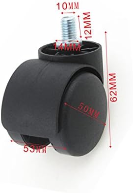 2 Inch Black Floor Protecting Rubber Office Chair Caster Wheels (Set of 5) fit to Metric Screw M10x12 mm Screw Stem,Chinese Standard Chairs