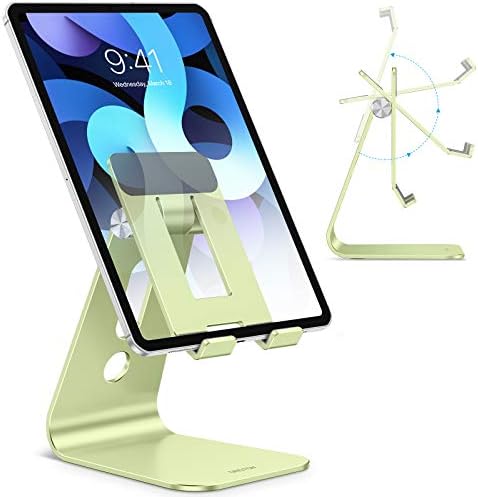 OMOTON Adjustable Tablet Stand for Desk, Upgraded Longer Arms for Greater Stability, T2 Tablet Holder with Hollow Design for Bigger Sized Phones and Tablets Such as iPad Pro/Air/Mini, Green