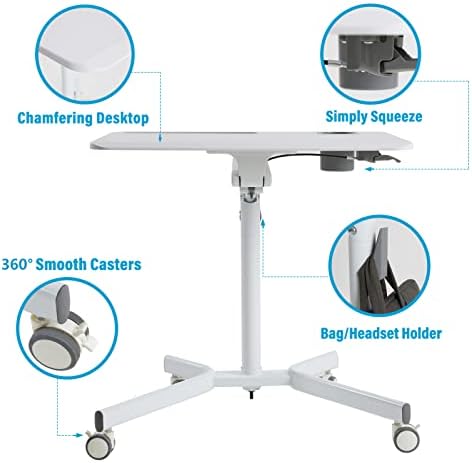 Mobile Rolling Desk, Small Standing Desk with Wheels,Portable Laptop Desk
