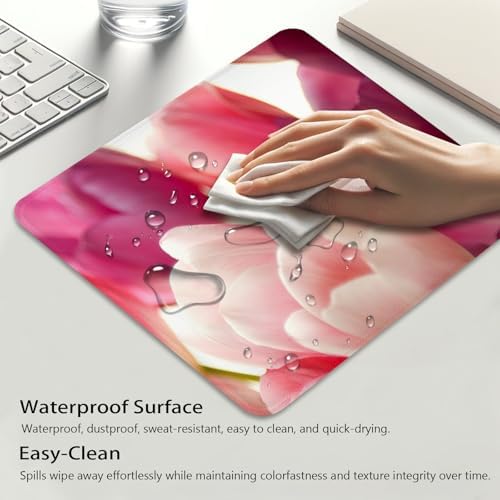 Floral Mouse Pad, Close-up of Pink and White Tulips Flowers Desk Mat