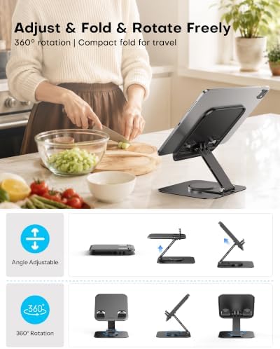OMOTON TA04 Ultra-Slim Tablet Stand for iPad, Swivel Phone Holder for Desk