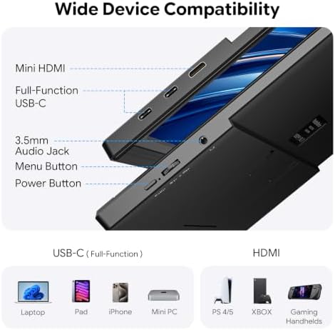 Dopesplay 15.6" FHD Portable Monitor with Adjustable Stand & Sleeve