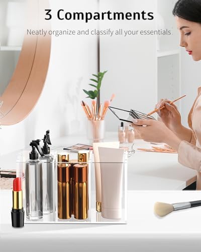 Uniclife Clear Acrylic Pen Holder for Desk, Plastic Pencil Holder Pen Organizer with 3 Compartments, Desktop Stationery Organizer for Office Home School, Vertical Makeup Brush Holder, 6.8" x 3" x 4"