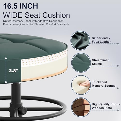 Misolant Drafting Chair, Armless Tall Office Chair with Footrest Ring for Standing Desk, Small Faux Leather Executive Computer Chair with Adjustable Height for Bar Lab Counter Height Desk, Green