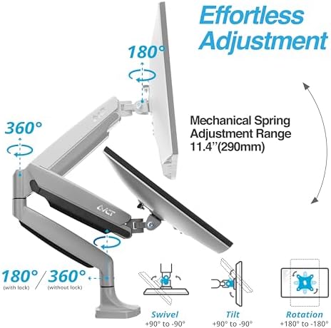 AVLT Single Monitor Arm Desk Mount for 17-45" Screens, Heavy Duty - Gray
