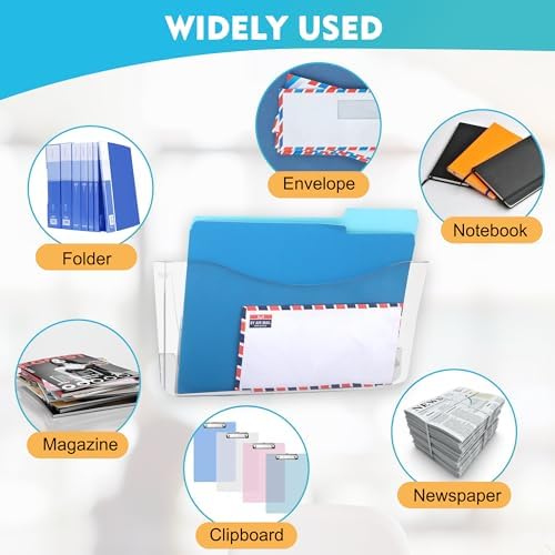 EASEPRES 16 Pack Clear Single Pocket Hanging File Organizer, Plastic Wall Mount Paper Mails Magazines Holder, Mounted Folder Bins for Office, School and Home, 13.85x3.14x6.88 inches
