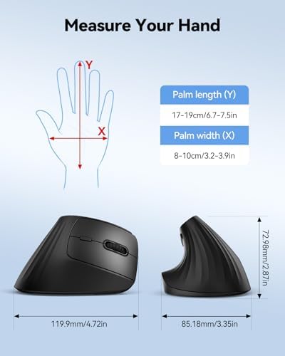 TECKNET Ergonomic Wireless Bluetooth Mouse, Silent Rechargeable Vertical Mouse(BT 5.0/5.0+2.4G), 5-Level 4800 DPI, 200H Long Battery Life, Quiet Clicks, 2.4GHz with USB A Receiver, Wide Compatibility