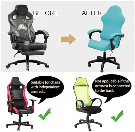 Gaming Chair Cover Set with Armrest Covers, Stretch Ruffled Slipcover for Racing Office Computer Reclining Chairs (Sky-Blue)