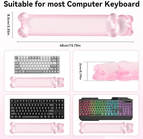 Clear Gel Keyboard Wrist Rest, Pink Bear-Shape Wrist Rest