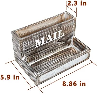 OKSQW Farmhouse Wood Desktop Desk Mail Organizer with 2-Slot Desktop Mail Sorter Holder File Organizer Bill Paper Folder Office Desk Accessories Rustic Office Supplies Home Decor