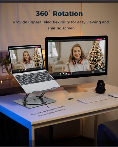Aoviho 360° Rotating Laptop Stand for Desk | Adjustable, Foldable, Portable Aluminum Ergonomic Riser | Compatible with MacBook, Dell, HP & All Laptops 10-16 inch | Gray
