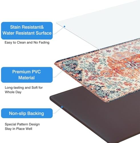Boho Anti Fatigue Kitchen Mat, Orange, 17"x47"+17"x29"