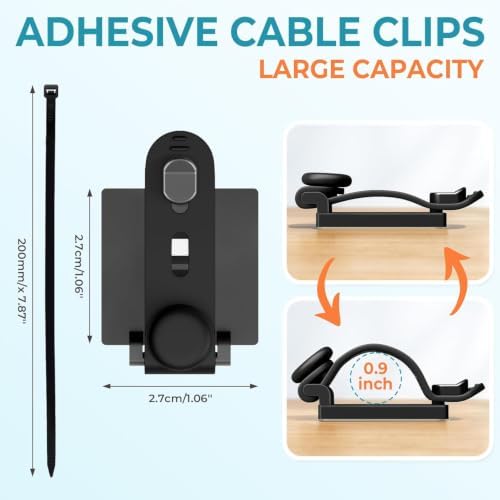 Kanemc Cable Management Clips Under Desk,Adhesive Wire Organizers for Cords