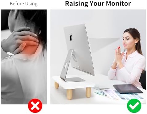 AFOOYO Monitor Stand Riser, Cookie-Shaped Sturdy Wood Computer Monitor Stand for Desk, Ergonomic Desk Stand, Multi-Purpose Desktop Organizer Riser for Computer, Laptop, Printer, TV,White