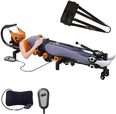 Electric Decompression Table for Neck & Back, No-Hang Inversion Traction Machine for Back Pain Relief, Adjustable Stretch Table, 440 LB Capacity, Spinal & Lumbar Traction Decompression Device (Orange)