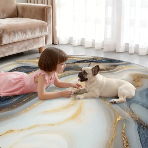Marble Round Rug - 2ft Small Abstract Marble Round Area Rug for Entryway, Modern Luxury Circle Rugs Washable Non-Slip Carpet for Bathroom Bedside Kitchen Decor Mat