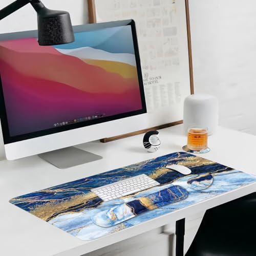Ergonomic Large Mouse Pad and Keyboard Wrist Rest, Desk Pad for Keyboard and Mouse, 4-in-1 Large Gaming Mouse Pad with Wrist Support - Light Blue
