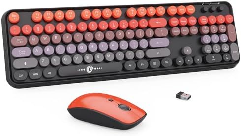 Orange Wireless Keyboard and Mouse Combo,Retro Round Keys, for PC Laptop