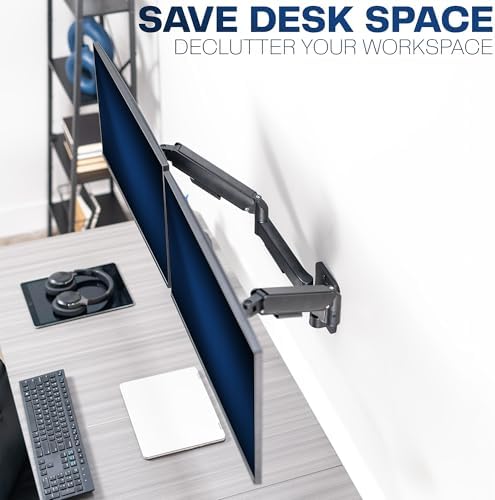 VIVO Height Adjustable Mechanical Extended Arm Dual Monitor Wall Mount Full Motion Articulating, Fits 2 Screens 17 to 32 inches, Black, MOUNT-V002G