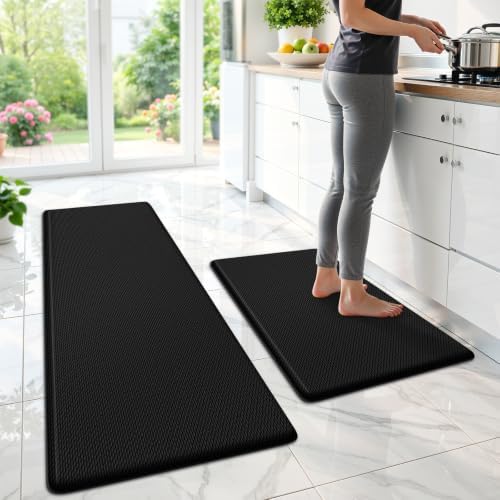 StepLively Kitchen Mat for Floor 2 PCS, Anti Fatigue Rugs, Black
