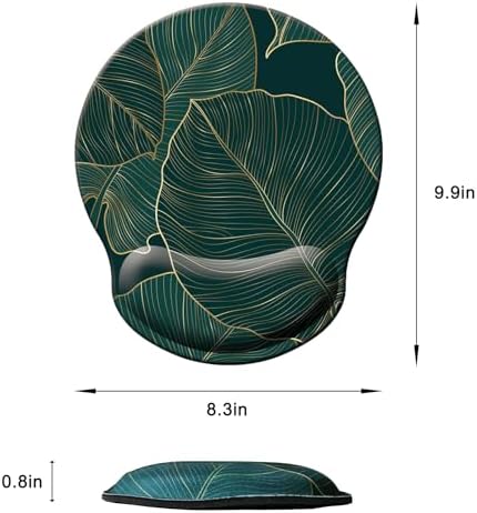 Mouse Pad with Wrist Support, Ergonomic Mouse Pad with Memory Foam Wrist Rest Cushion, Non-Slip Rubber Base Gaming Mice Pad for Home Office Computer Laptop, Green Leaves