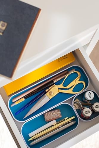 Three by Three Seattle Metal Stacking Bins Drawer Organizer, 6-Pc (Sky)