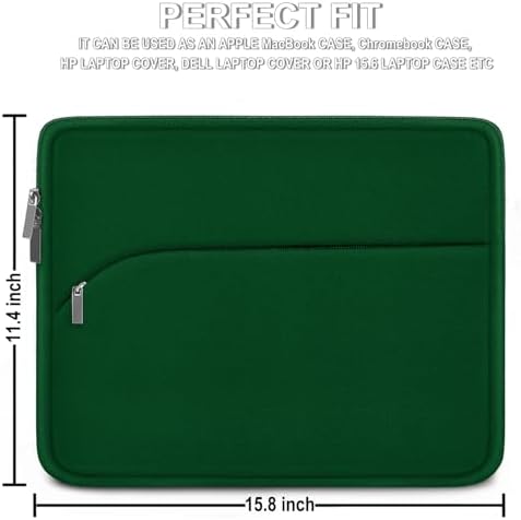Laptop Sleeve 15.6 inch, Durable Portable Monitor Protective Cover with Front Pocket, Traveling Laptop Case Compatible for HP, Dell, Asus, Lenovo, Dark Green