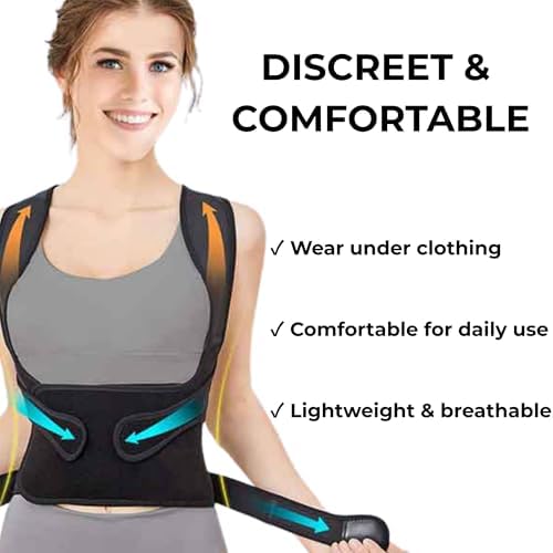 Posture Corrector for Men & Women – Adjustable Back Brace for Upper Back, Shoulder & Neck Support – Breathable, Adjustable & Comfortable for Everyday Wear (Black, X-Large)