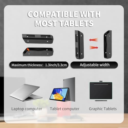 Under Desk Laptop Mount, Metal Under Desk Device Holder with Adhesive & Screws in,Anti-Scratch Pads for Devices Up to 1.3" Thick Laptop, Keyboard