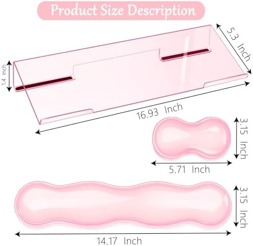 Computer Keyboard Stand Pad with Gel Wrist Rest Keyboard Pad Support with Comfortable Wrist Pad Easy Typing Ergonomic Tilted Acrylic Transparent Keyboard Riser Holder for Desktop Office Home Pink