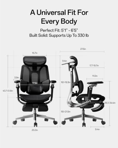 Hbada E3 Pro Ergonomic Office Chair, Mesh Desk Chair with 3-Zone Floating Lumbar Support, Upgraded 4D Headrest, 720° Armrests, Obsidian Black with Footrest